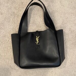 Saint Laurent Black Leather Tote with Gold YSL Hardware